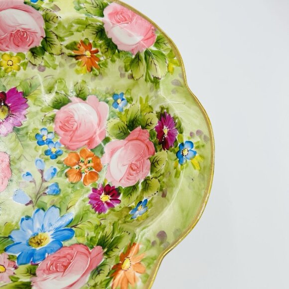 Japanese Nippon Porcelain Bowl Hand Painted Floral Decorations Gold Trim Antique - Picture 2 of 9